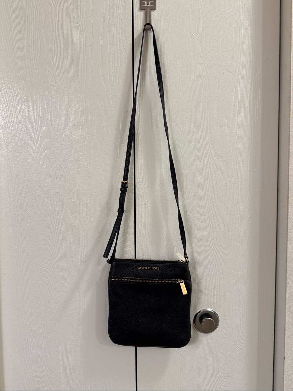 Michael Kors Black Pebbled Leather Crossbody with Gold Hardware